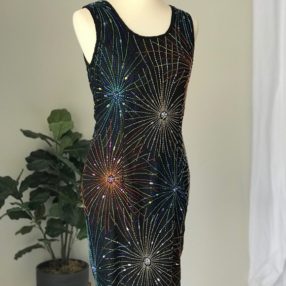 VTG Rina Z 100% Silk Rainbow Beaded Dress Set - Picture 5 of 12